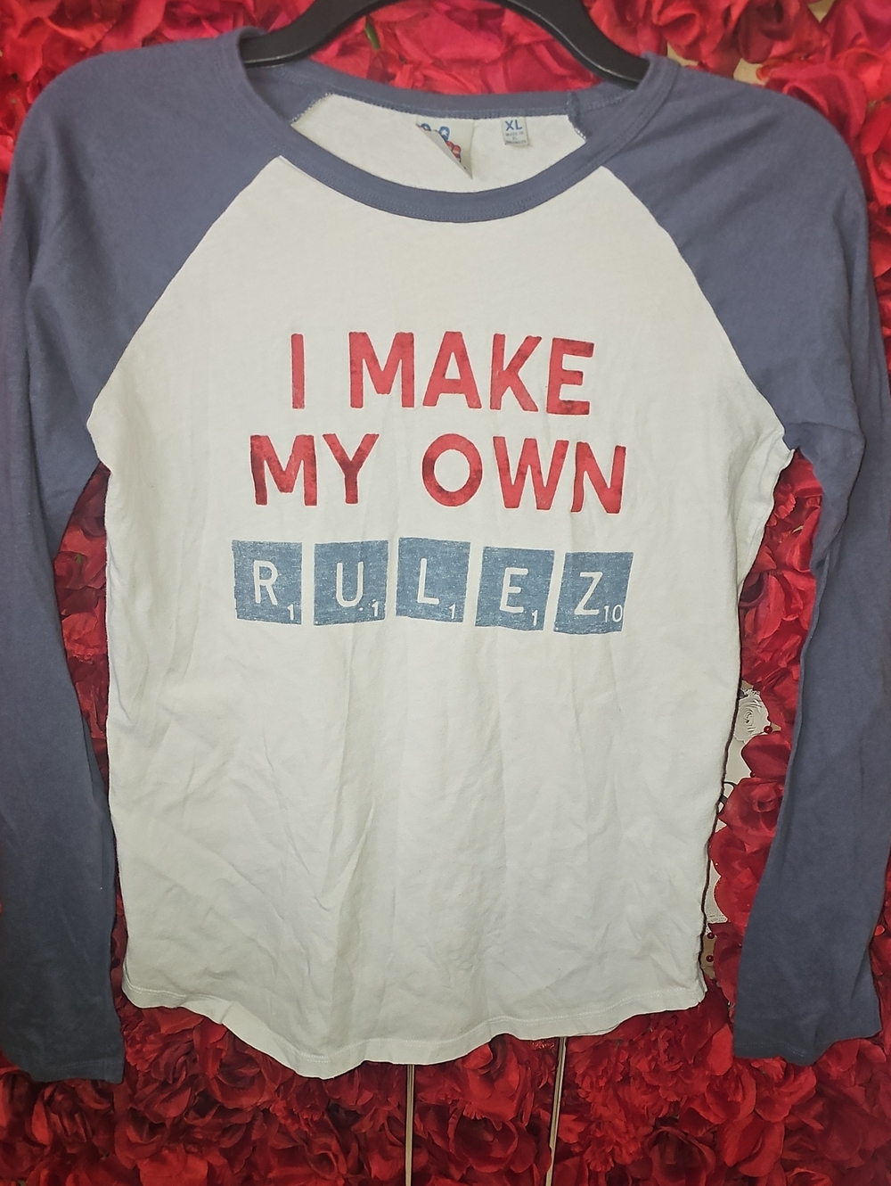 I Make My Own Rulez Long-Sleeve Raglan Kids Top - White & Blue
